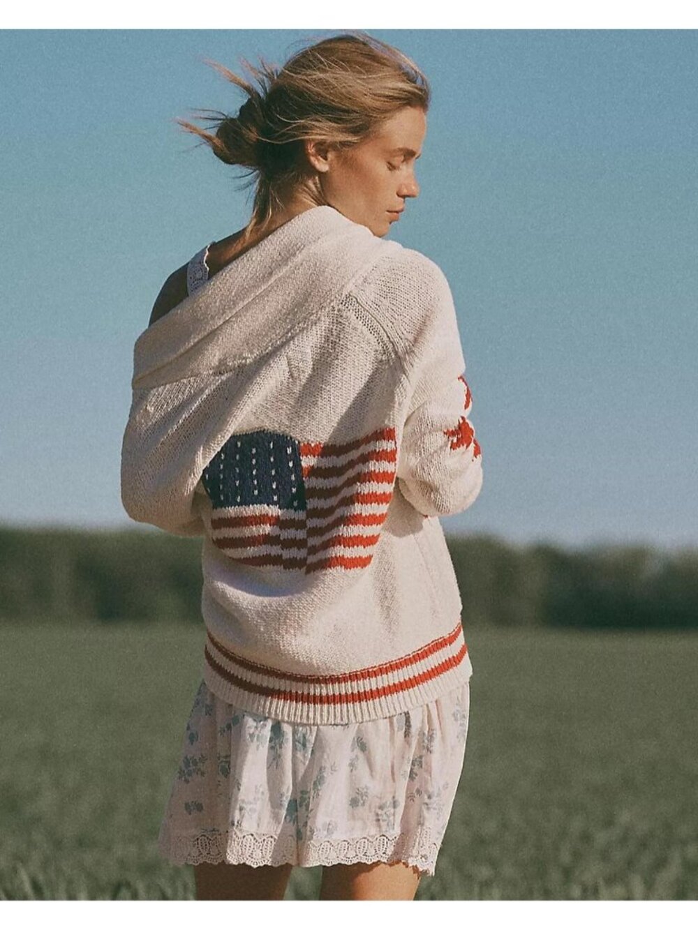 NWT Anthropologie Maeve Shawl Collar American Flag Cardigan Knit Sweater S